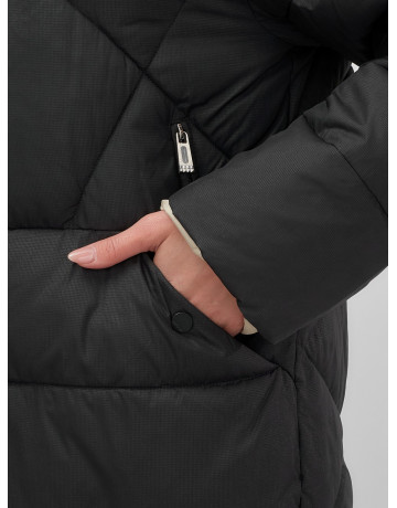 Пуховик женский зимний с капюшоном большого размера, чёрный. в Тюмени