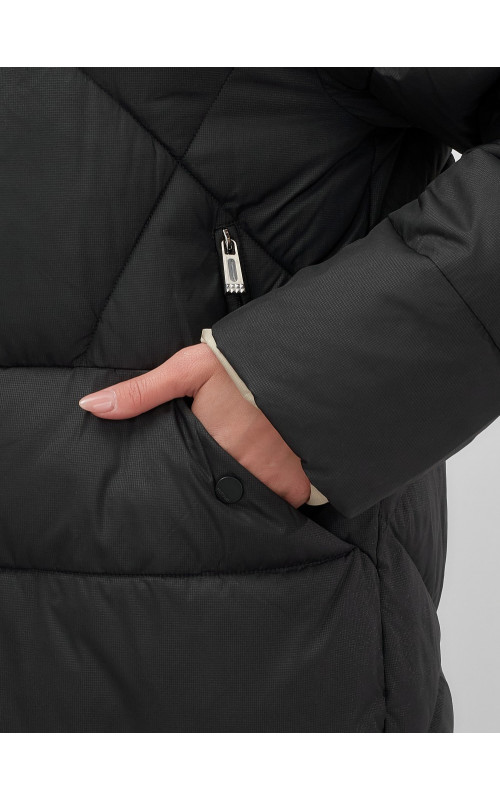 Пуховик женский зимний с капюшоном большого размера, чёрный. в Тюмени