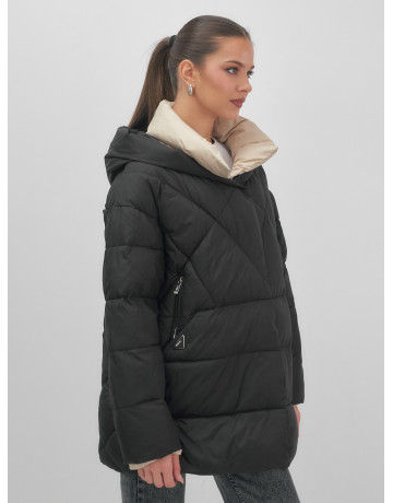 Пуховик женский зимний с капюшоном большого размера, чёрный. в Тюмени