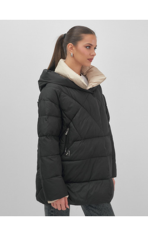 Пуховик женский зимний с капюшоном большого размера, чёрный. в Тюмени