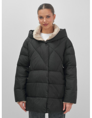 Пуховик женский зимний с капюшоном большого размера, чёрный. в Тюмени