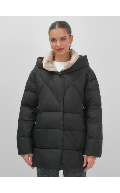 Пуховик женский зимний с капюшоном большого размера, чёрный. в Тюмени