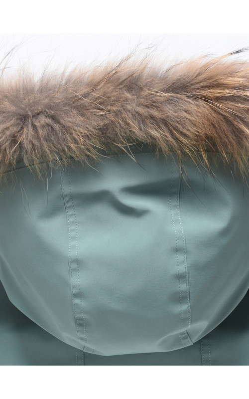 Мужская зимняя парка с капюшоном и мехом енот, зелёный, для активного отдыха в Тюмени