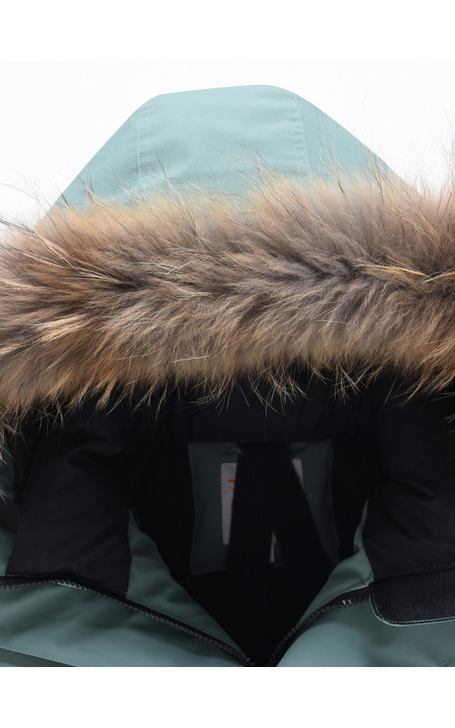 Мужская зимняя парка с капюшоном и мехом енот, зелёный, для активного отдыха в Тюмени