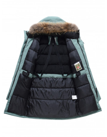 Мужская зимняя парка с капюшоном и мехом енот, зелёный, для активного отдыха в Тюмени