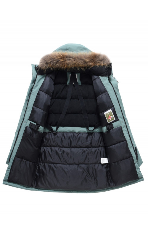 Мужская зимняя парка с капюшоном и мехом енот, зелёный, для активного отдыха в Тюмени