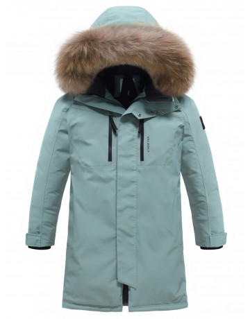 Мужская зимняя парка с капюшоном и мехом енот, зелёный, для активного отдыха в Тюмени