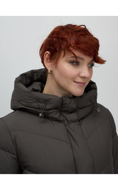 Женский длинный пуховик с капюшоном для зимы