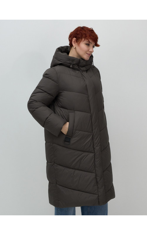 Женский длинный пуховик с капюшоном для зимы