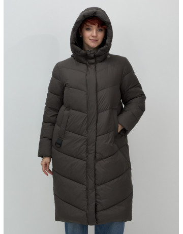 Женский длинный пуховик с капюшоном для зимы