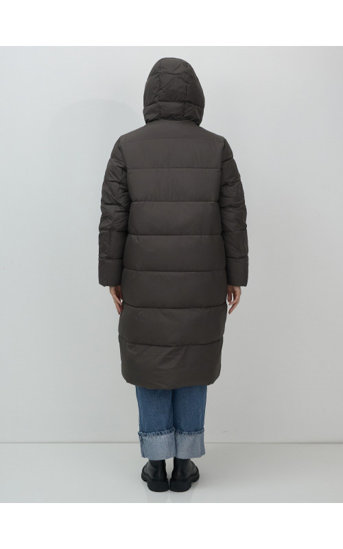 Женский длинный пуховик с капюшоном для зимы