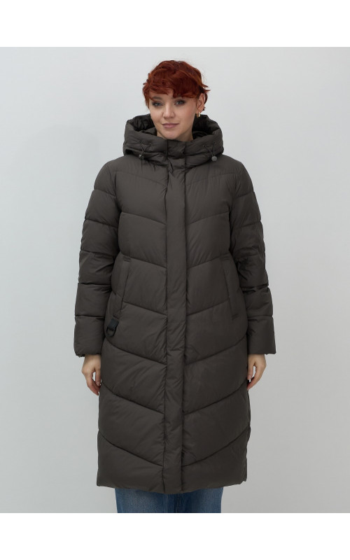Женский длинный пуховик с капюшоном для зимы