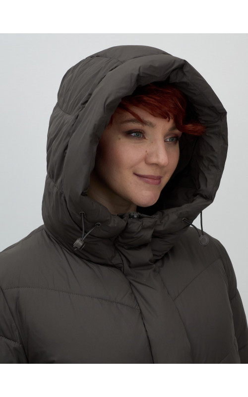 Женский длинный пуховик с капюшоном для зимы