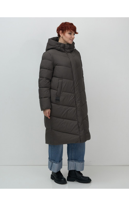 Женский длинный пуховик с капюшоном для зимы