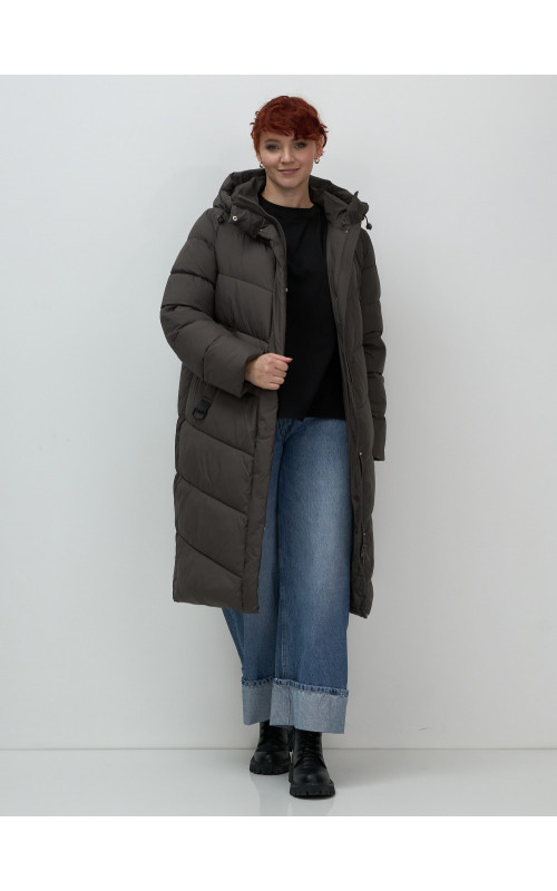 Женский длинный пуховик с капюшоном для зимы