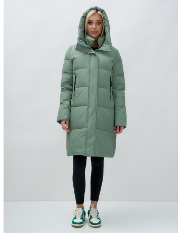 Женский зимний пуховик с капюшоном удлинённый зелёный в Тюмени