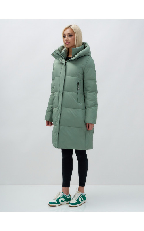Женский зимний пуховик с капюшоном удлинённый зелёный в Тюмени