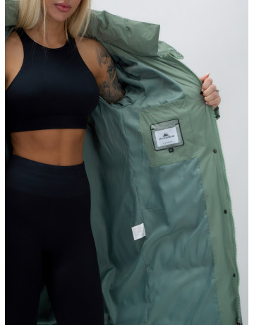 Женский зимний пуховик с капюшоном удлинённый зелёный в Тюмени