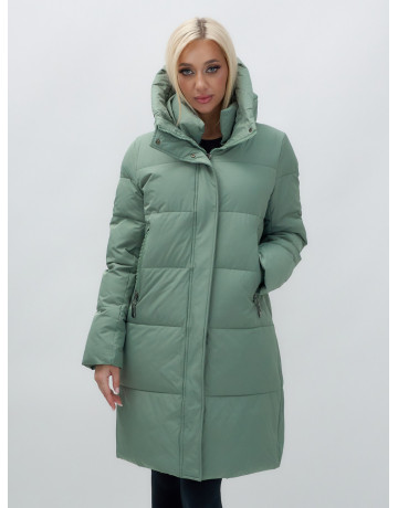 Женский зимний пуховик с капюшоном удлинённый зелёный в Тюмени