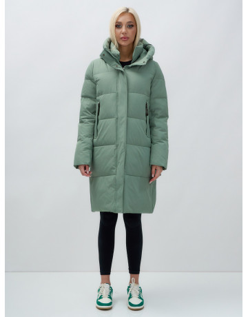Тёплый женский пуховик с капюшоном до колена.