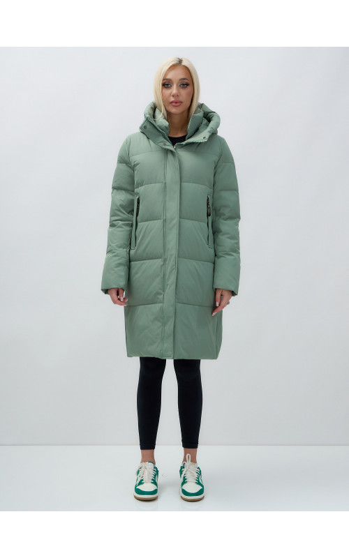 Женский зимний пуховик с капюшоном удлинённый зелёный в Тюмени