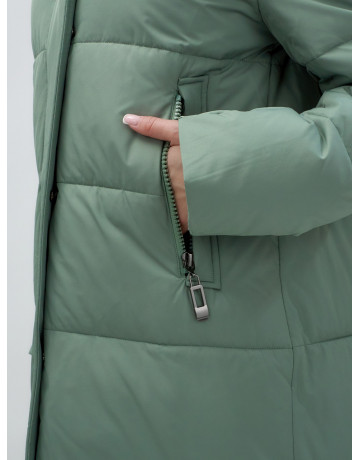 Женский зимний пуховик с капюшоном удлинённый зелёный в Тюмени