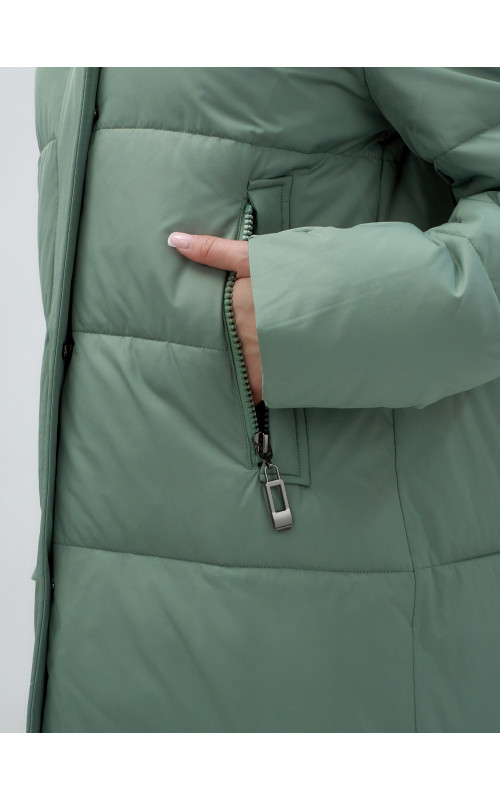 Женский зимний пуховик с капюшоном удлинённый зелёный в Тюмени