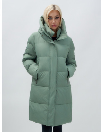 Женский зимний пуховик с капюшоном удлинённый зелёный в Тюмени