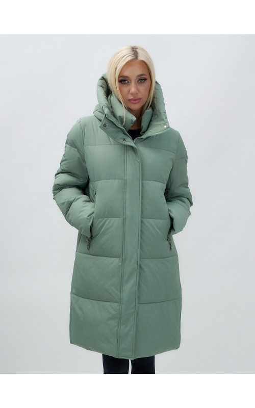 Женский зимний пуховик с капюшоном удлинённый зелёный в Тюмени