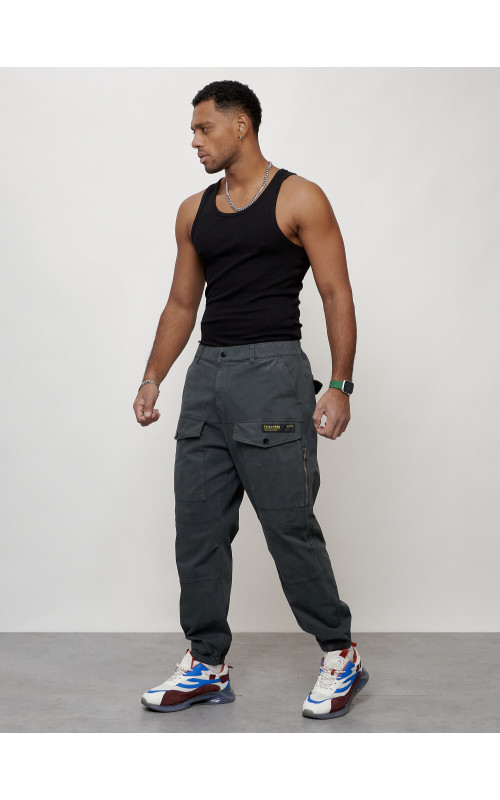 Мужские брюки карго с накладными карманами, тёмно-серые в Тюмени
