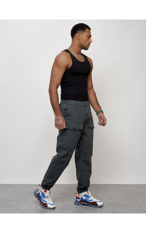 Мужские брюки карго с накладными карманами, тёмно-серые в Тюмени