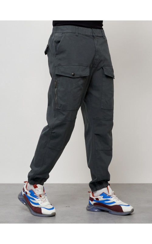 Мужские брюки карго с накладными карманами, тёмно-серые в Тюмени