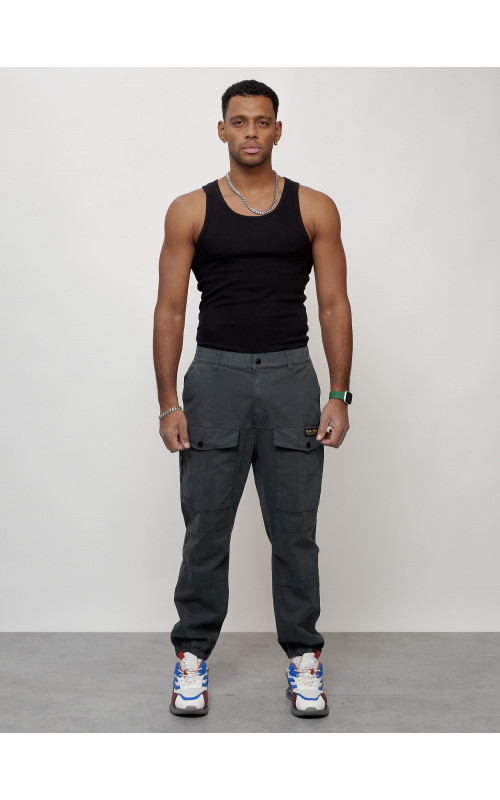 Мужские брюки карго с накладными карманами, тёмно-серые в Тюмени