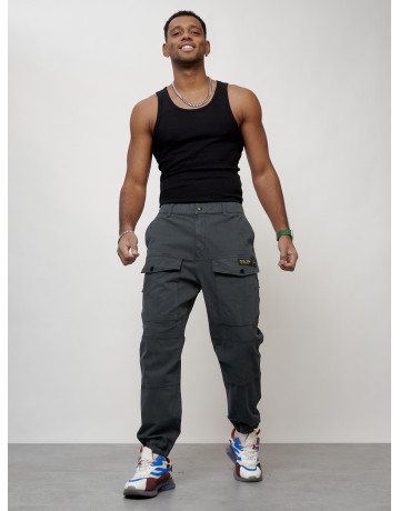 Мужские брюки карго с накладными карманами, тёмно-серые в Тюмени