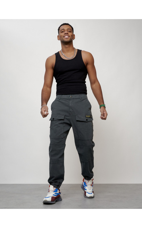 Мужские брюки карго с накладными карманами, тёмно-серые в Тюмени