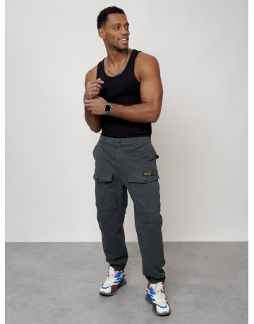 Мужские брюки карго с накладными карманами, тёмно-серые в Тюмени