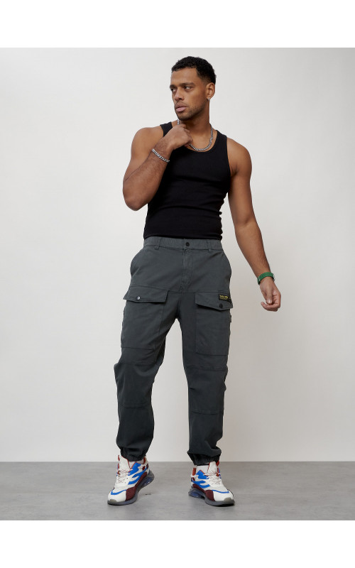 Мужские брюки карго с накладными карманами, тёмно-серые в Тюмени