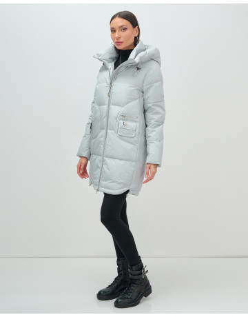 Пуховик женский зимний с капюшоном голубой. в Тюмени