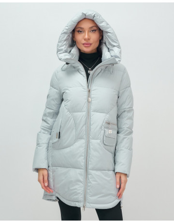 Пуховик женский зимний с капюшоном голубой. в Тюмени