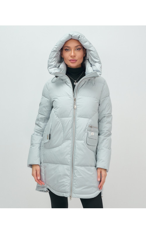 Пуховик женский зимний с капюшоном голубой. в Тюмени