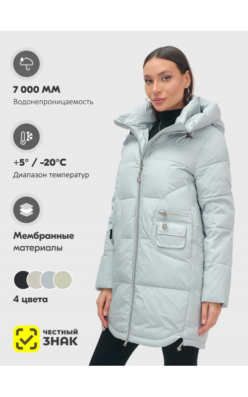 Пуховик женский зимний с капюшоном голубой. в Тюмени