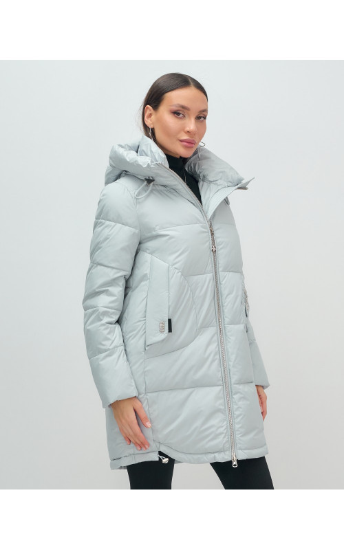Пуховик женский зимний с капюшоном голубой. в Тюмени