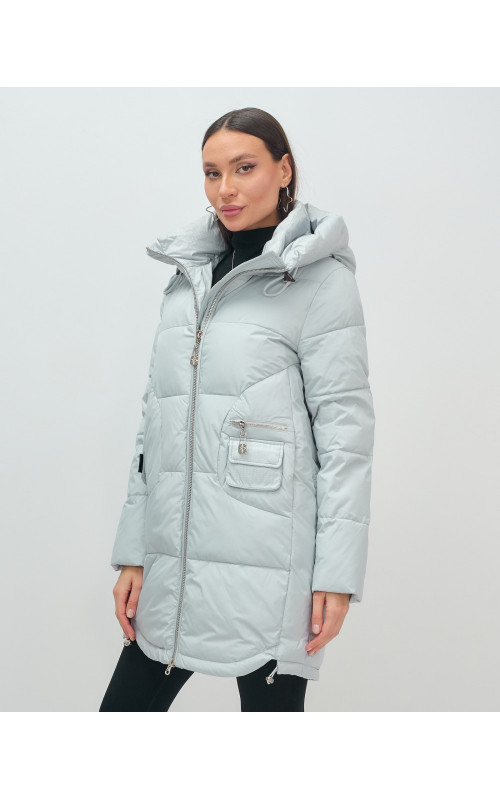 Пуховик женский зимний с капюшоном голубой. в Тюмени