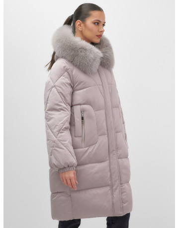 Длинный зимний пуховик с мехом песца.