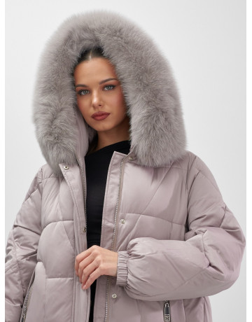 Длинный зимний пуховик с мехом песца.
