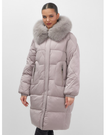 Длинный зимний пуховик с мехом песца.