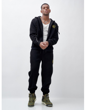 Мужской демисезонный спортивный костюм на флисе, чёрный, для спорта. в Тюмени