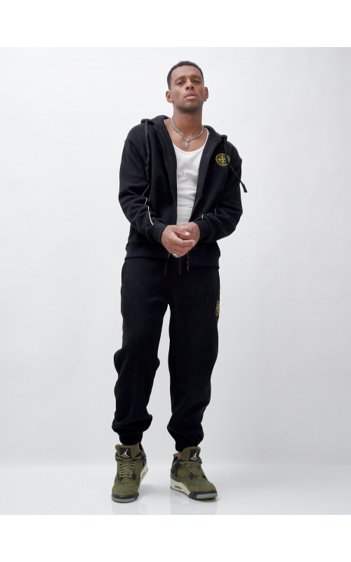 Мужской демисезонный спортивный костюм на флисе, чёрный, для спорта. в Тюмени