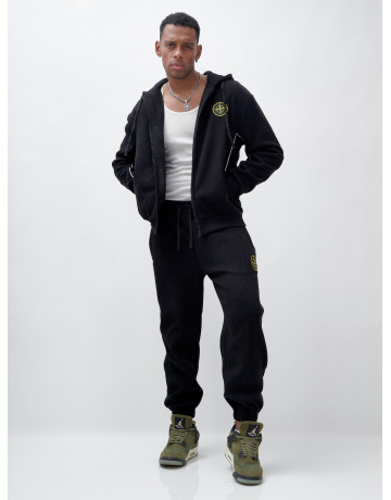 Мужской демисезонный спортивный костюм на флисе, чёрный, для спорта. в Тюмени