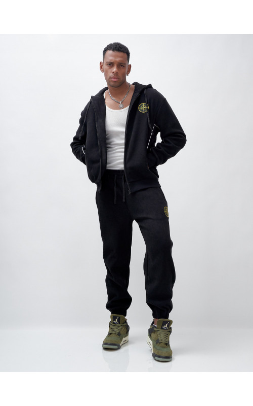 Мужской демисезонный спортивный костюм на флисе, чёрный, для спорта. в Тюмени